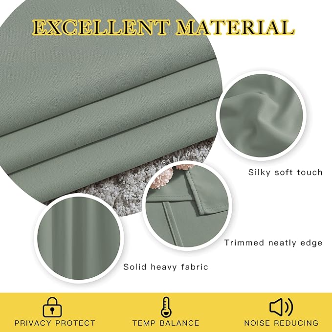 NICETOWN Room Darkening Patio Curtains for Windows 84 inch Length - Solid Thermal Insulated Grommet Light Reducing Panels Window Treatment for Living Room (Sage Green, 2 Panels = 160" Wide)