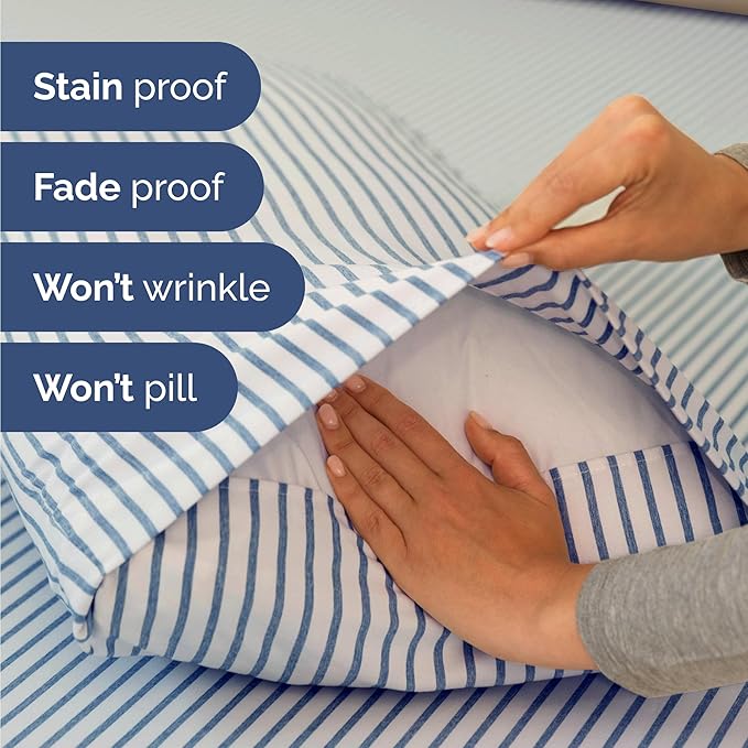 Twin 4 Piece Sheet Set - Comfy Breathable & Cooling - Soft Hotel Luxury Bedding Set with 8-16 Inch Deep Pockets - 1 Flat & 1 Fitted Sheet & 2 Pillowcases - Wrinkle Free & Easy Care - Blue Stripes 2