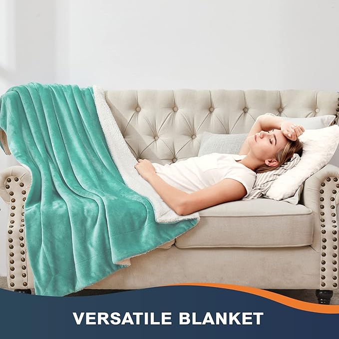 Walensee Sherpa Fleece Blanket (King Size 108”x90” Turquoise) Plush Throw Fuzzy Super Soft Reversible Microfiber Flannel Blankets for Couch, Bed, Sofa Ultra Luxurious Warm and Cozy for All Seasons