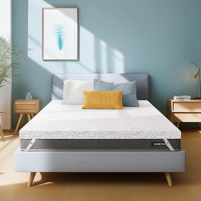 Subrtex Mattress Topper Cover Queen Size 4 Inch (Only Cover) Mattress Topper Protector Bedding Removable Encasement with Zipper Closure