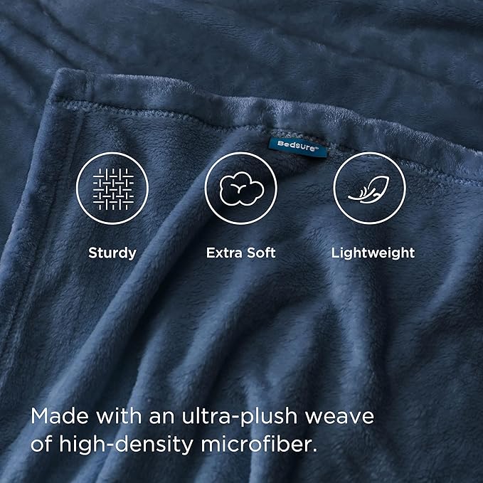 Bedsure GentleSoft Fleece Throw XL Blanket Mineral Blue - 300GSM Soft Lightweight Plush Cozy Blankets for Bed, Sofa, Couch, Travel, Camping, 50x70 inches