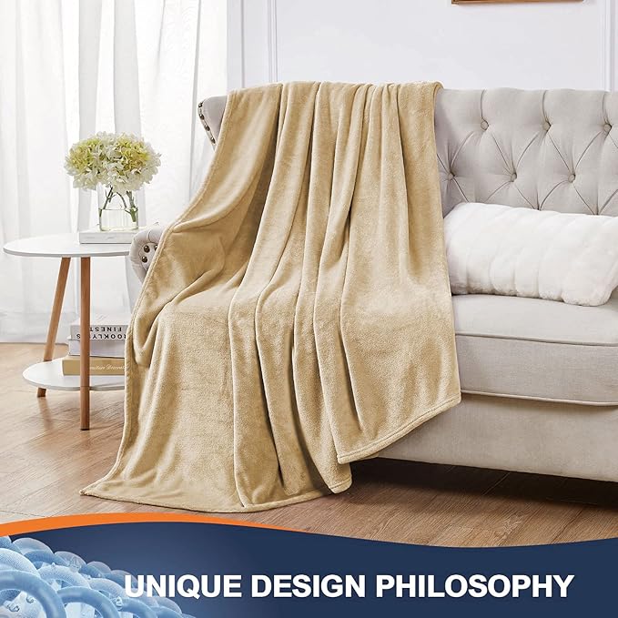 Walensee Fleece Blanket Plush Throw Fuzzy Lightweight (Queen Size 90x90 Tan Camel/Taupe) Super Soft Microfiber Flannel Blankets for Couch, Bed, Sofa Ultra Luxurious Warm and Cozy for All Seasons