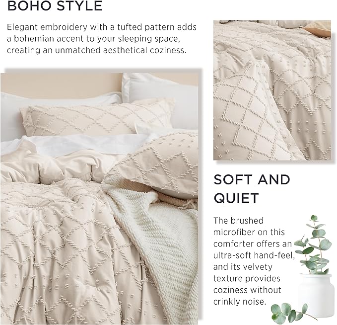 Bedsure California King Comforter Set - Beige Comforter, Boho Tufted Shabby Chic Bedding for Kids, 3 Pieces Vintage Farmhouse Bed Set for All Seasons, Fluffy Soft Bedding with 2 Pillow Shams