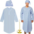 Toulite 4 Pcs Men's Pajama Set Includes Men's Nightshirt Night Sleeping Cap Candle Holder and Candle for Halloween Christmas(Medium)