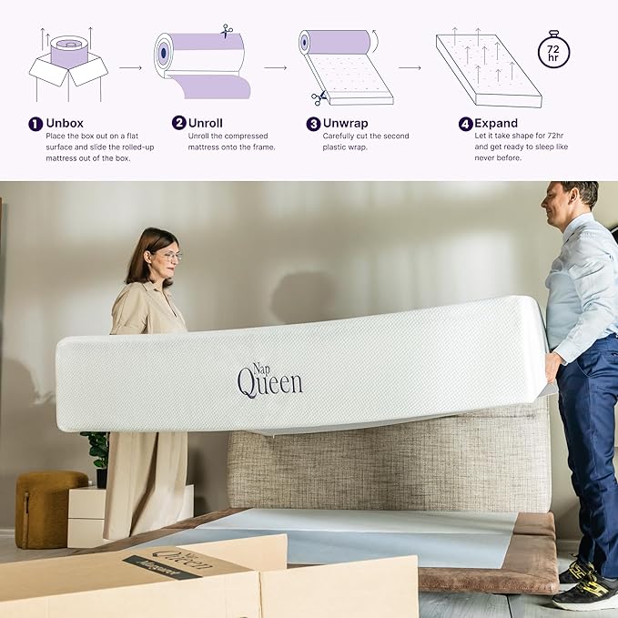 NapQueen 10 Inch Bamboo Charcoal King Size Medium Firm Memory Foam Mattress, Bed in a Box (White)