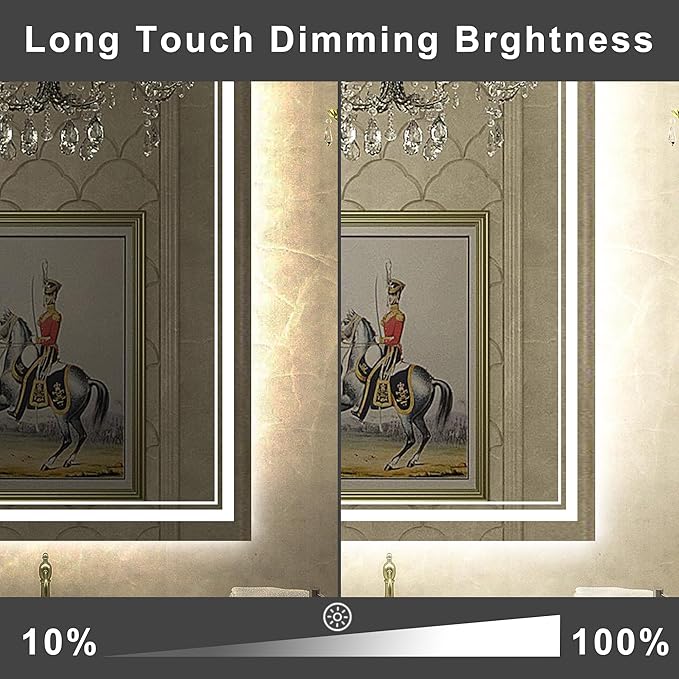 36''x36'' Lighted Mirrors for Bathroom Wall Backlit + Front Lit, Rectangular LED Bathroom Mirror Frameless with Lights Anti Fog, Dimmable, 3 Colors,Tempered Glass, Shatter-Proof
