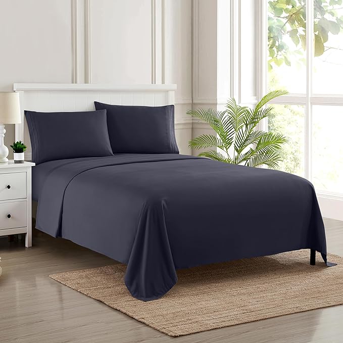 Twin Sheets - Breathable Luxury Sheets with Full Elastic & Secure Corner Straps Built In - 1800 Supreme Collection Extra Soft Deep Pocket Bedding Set, Sheet Set, EXTRA DEEP pocket - Twin, Navy