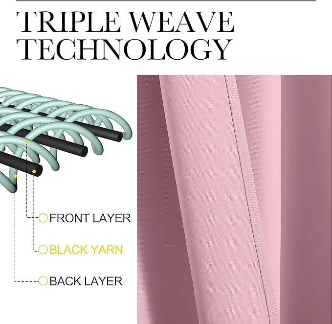 NICETOWN Crystal Pink Blackout Curtains 108" Long, 55" Wide, 2 Pieces for Office, Dining, Guest Room - Sound Reducing, Heat and Cold Block Panels for Modern Decorative