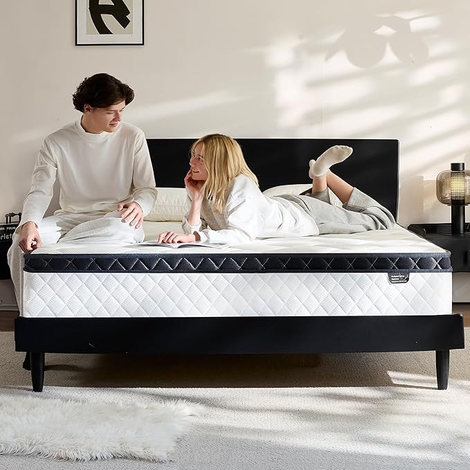 King Size Mattress 10 Inch, Pocket Spring & Memory Foam Hybrid Mattress with 3D Breathable Knitting Fabric