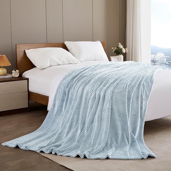 Exclusivo Mezcla Fleece Throw Blanket Extra Large, Super Soft and Warm Blankets for Couch, Sofa and Bed Waffle Textured, Cozy, Fuzzy and Lightweight (Mixed Slate Blue, 50x70 Inches)