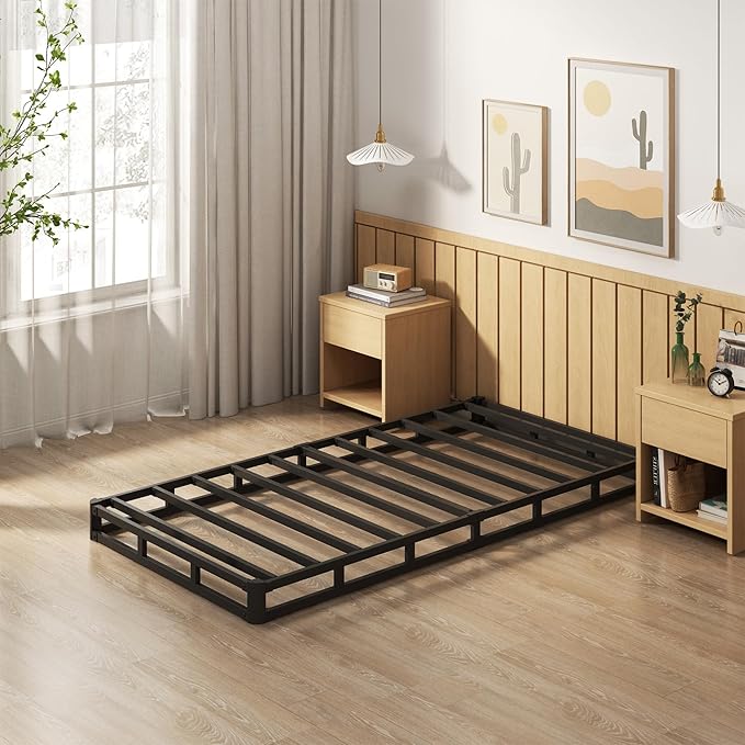 EMODA 4 Inch Twin Box Spring Heavy Duty Metal Mattress Foundation Bed Base with Fabric Cover, Easy Assembly