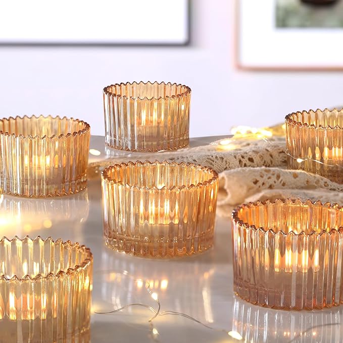 24 pcs Large Tea Light Holders, Gold Glass Candle Holders, Votive Candle Holders for Table Centerpiece Wedding Table Decor