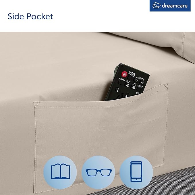 DREAMCARE Queen Sheet Set – 6 pcs Cooling Bed Sheets – up to 21” Deep Pocket Queen Sheets Set – 2500 Supreme Collection – Extra Soft 100% Brushed Microfiber Hotel Luxury with Side Pocket – Beige