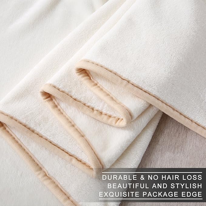 Richave 350GSM Fleece Blankets Twin Size for The Bed Warm Sofa Blanket 66" x 90"(Ivory Twin)