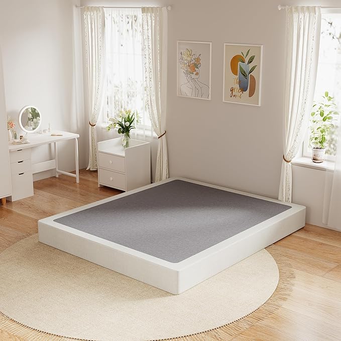 Queen Box Spring, 7 Inch Box Spring for Queen Bed, 3000 lbs Heavy Duty Metal Frame Mattress Foundation with Fabric Cover, Easy Assembly-Noise Free