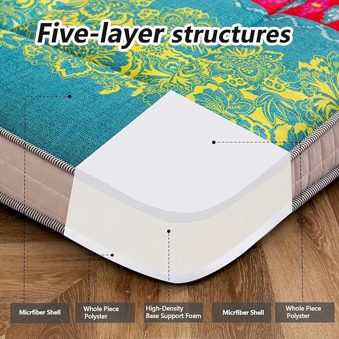 MAXYOYO Queen Futon Floor Mattress Shikibuton Sleeping Mats for Adults, Floor Futon with High-Density Foam, Portable Mattress for Living Room, Guest Room, Bohemian B