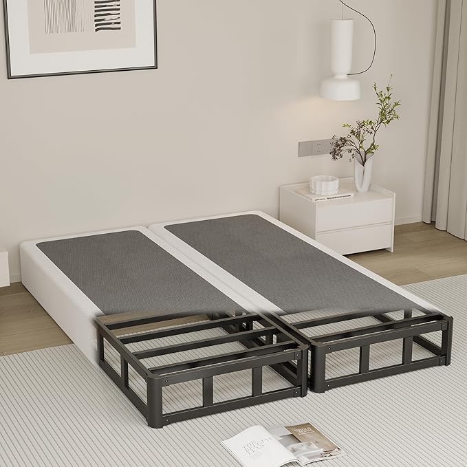 9 Inch Split King Box Spring High Profile Box Spring King Size Heavy Duty Metal Bed Base with Fabric Cover, Mattress Foundation, Noise Free, Easy Assembly