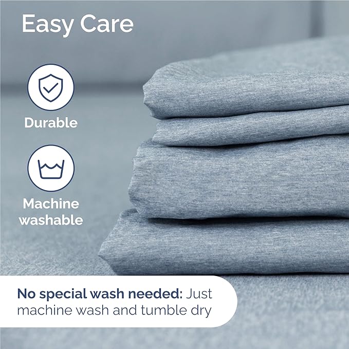 Twin XL 4 Piece Sheet Set - Comfy Breathable & Cooling - Soft Hotel Luxury Bedding Set with 8-16 Inch Deep Pockets - 1 Flat & 1 Fitted Sheet & 2 Pillowcases - Wrinkle Free & Easy Care - Heathered Blue