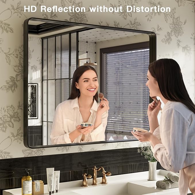 ISKM 36x30 Inch Wall Mirror for Bathroom Matte Black Metal Framed Bathroom Vanity Mirror Farmhouse Decorative Rectangular (Horizontal/Vertical)