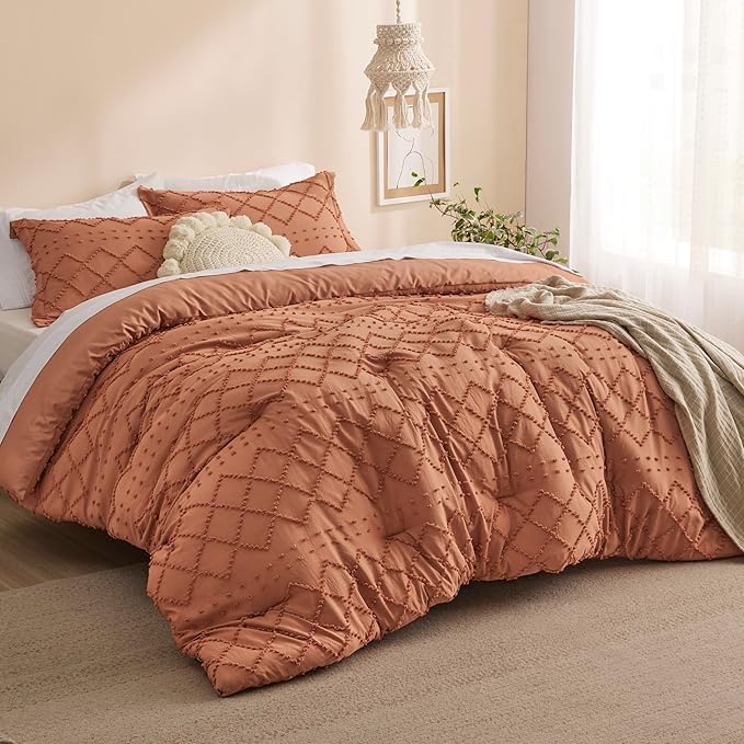 Bedsure California King Comforter Set - Pumpkin Comforter, Boho Tufted Shabby Chic Bedding for Kids, 3 Pieces Vintage Farmhouse Bed Set for All Seasons, Fluffy Soft Bedding with 2 Pillow Shams