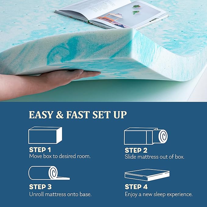 EGO Topper 4 Inch Twin Memory Foam Mattress Topper, Gel Foam Mattress Topper for Pressure Relief, Ventilated Design Bed Topper in a Box, CertiPUR-US Certified, 38"×75", Medium