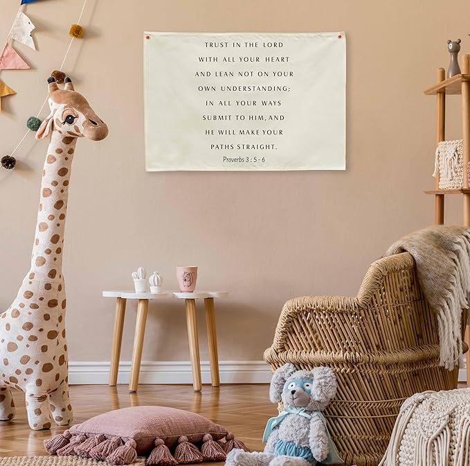 Trust in the Lord Christian Bible Verse Scripture Rectangular Canvas Banner-Flag Poster Wall Sign Decor for Toddler Boy Girl Kids,Nursery Baby Room Bedroom Decor-Baby Shower Birthday Christmas Gift