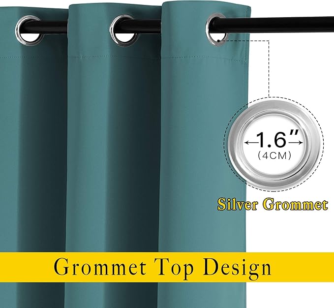 NICETOWN Blackout Sea Teal Curtains 84 inches Long, Grommet Room Darkening Thermal Insulated Sound Dampening Window Treatments for Bedroom/Home Office, 2 Panels, W46 x L84