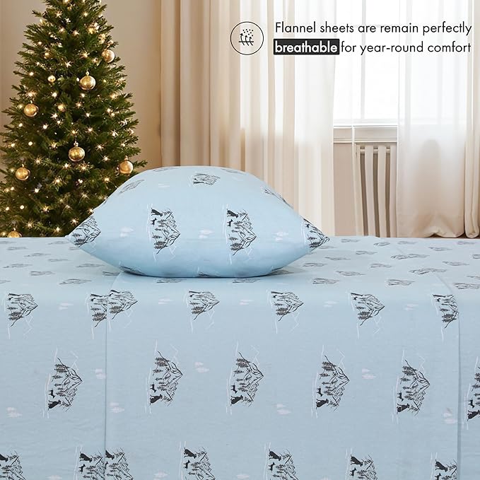 RUVANTI Flannel Sheets Queen Size - 100% Cotton Double Brushed Bed Sheets, Deep Pockets 16 Inches Queen Sheet Set, All Seasons Breathable & Extra Soft - Warm & Cozy, 4 Piece, Soul Dog