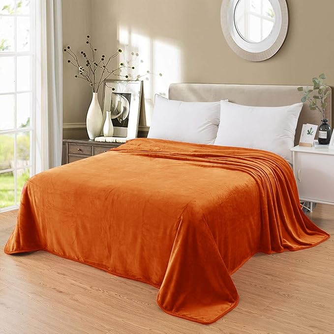 Fleece Blankets for All Season - Premium Lightweight Anti-Static Throw for King Size Bed Extra Soft Brush Fabric Warm Sofa Thermal Blanket 90" x 108"(Orange)