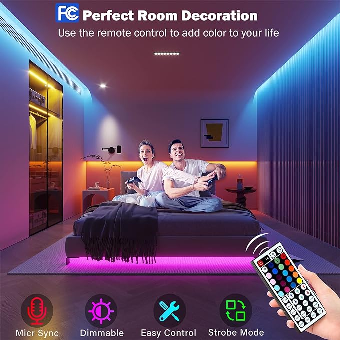 130 ft Led Lights for Bedroom,(2 Rolls of 65FT) Bluetooth Smart APP Control Color Changing RGB Led Strip Lights with Remote Control Led Lights for Room Kitchen Party Home Decoration