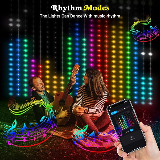 Smart Curtain Lights 400 LED, Color Changing LED Curtains Light 6.6 * 6.6 FT, DIY Fairy String Light Curtain for Bedroom Backdrop Party Indoor Outdoor Christmas Decor (APP +Remote Control)