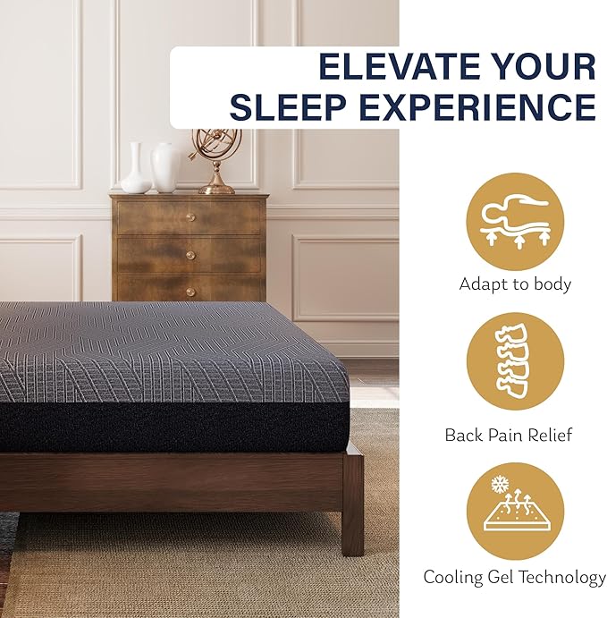EGOHOME 10 Inch Full Mattress, Copper Gel Cooling Memory Foam Mattress for Back Pain Relief,Therapeutic Double Mattress Bed in a Box, Made in USA, CertiPUR-US Certified, 54x75x10 Black