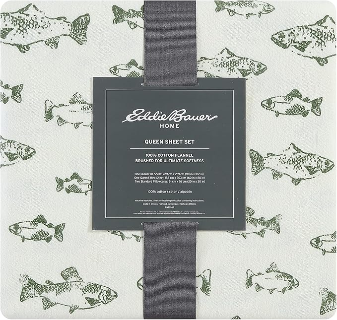 Eddie Bauer - Twin Sheets, Cotton Flannel Bedding Set, Brushed For Extra Softness, Cozy Home Decor (School of Fish, Twin)