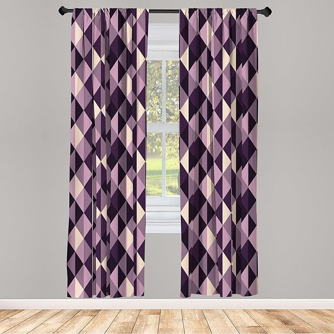Ambesonne Geometric Window Curtains, Abstract Triangles with Dark and Pale Color Shades, Lightweight Decor 2-Panel Set with Rod Pocket, Pair of - 28" x 63", Dark Purple