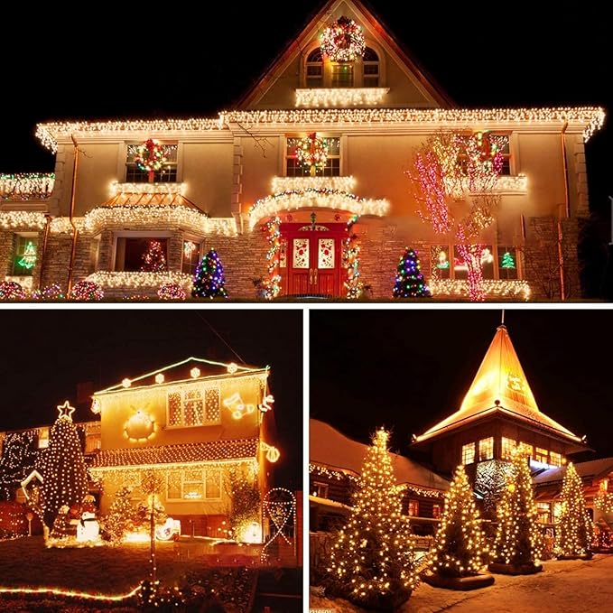 75FT 1500 LED Cluster Christmas Lights, Christmas Tree Lights Outdoor Indoor with 8 Modes & Timer & Remote, Firecrackers String Lights Waterproof for Garland Party Xmas Decorations, Warm White