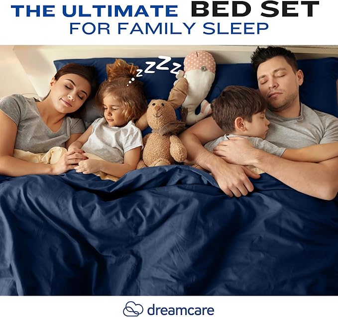 DREAMCARE Full Size Sheets – 4 pcs Cooling Sheets – up to 21” Deep Full Sheet Set – Hotel Luxury Sheets & Pillowcases – Superior Softness 100% Fine Microfiber with Side Pocket – Navy Blue