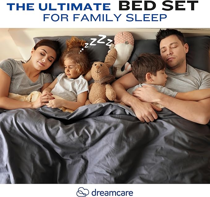 DREAMCARE King Size Sheets Set - Cooling Bed Sheets - 4pcs Set - up to 15" Deep Pocket King Sheet Set – Soft & Long Lasting Cooling - 100% Fine Brushed Polyester with Side Pocket - Gray