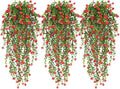 RECUTMS Artificial Hanging Plants Fake Hanging Vine Flowers Fake Plants Faux Hanging Plants Outdoor Faux Eucalyptus Leaf Greenery Wall Indoor Room Wall Wedding Patio Porch Decor(Red)
