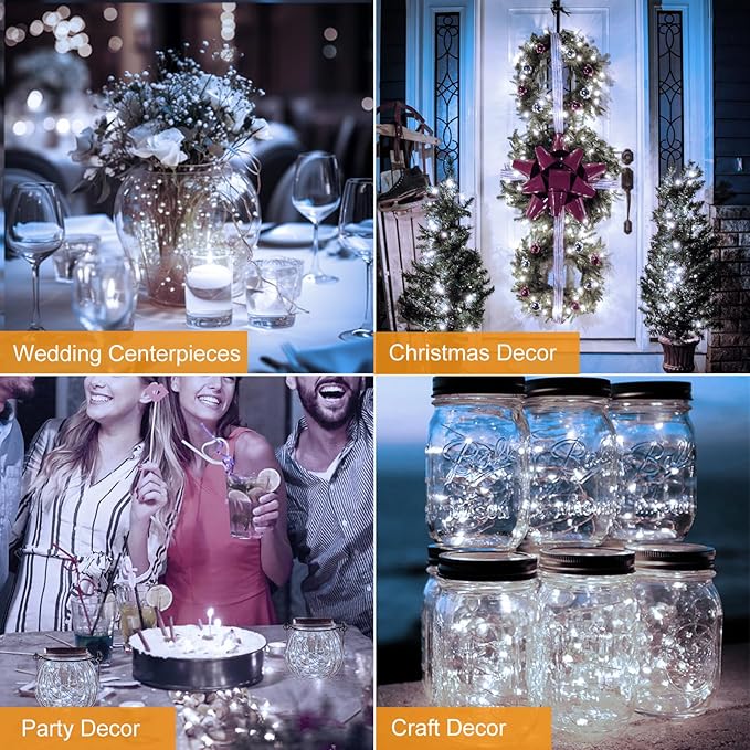 btfarm 3 Pack LED Fairy Lights Battery Operated [3 Modes] Twinkle Lights, 7FT 20 LED Mini String Lights Mason Jars Silver Wire Small Christmas Wedding Party, Cool White