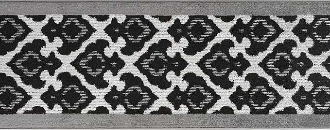 Custom Length Cut to Size Fleur de Lis Inspired Carpet Runner Rug for Hallways, Non Slip Rubber Backed, 31 inch Wide X Customized Length, Royal Grey, 31 inch X 6 feet