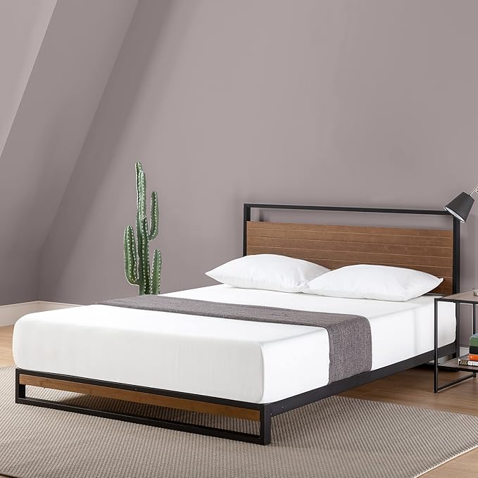 ZINUS Suzanne Bamboo and Metal Platform Bed Frame, 7-Inch Low Profile, Solid Steel Construction, No Box Spring Needed, Wood Slat Support, Easy Assembly, Chestnut Brown, Full