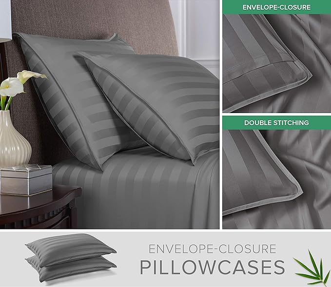 Twin Sheets by Pure Bamboo, Genuine 100% Organic Viscose Derived from Bamboo Bed Sheet Set, Luxuriously Soft & Cooling, Double Stitching, Lifetime Quality Promise (Twin, Jacquard Stone)