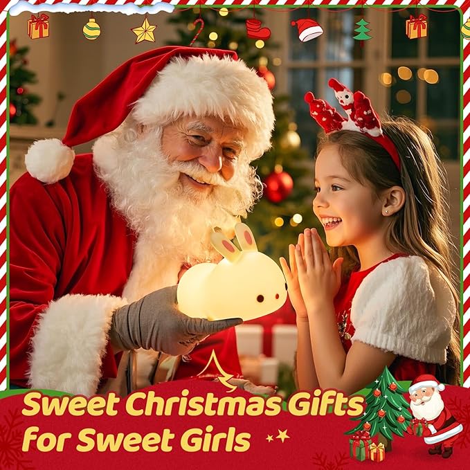 One Fire Bunny Toys for Kids Night Light for Kids, 16 Colors Cute Lamp, Soft Silicone Baby Night Light, 1200mAh Portable Dimmable Touch Lamps, Kawaii Room Decor, Christmas Gifts for College Girls