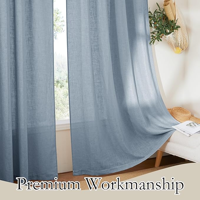 RYB HOME Semi Sheer Curtains for Closet Kitchen, Semi Translucent Privacy Protection Light Filtering Decorative Short Small Window Drapes for Bedroom, W 52 x L 45 inches, Dusty Blue, 2 Panels