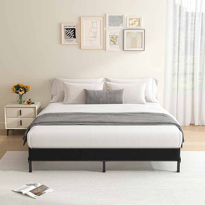 MAF 5 Inch King Box Spring, Low Profile Box Spring King Siz 3500 lbs Black Heavy Duty Metal Mattress Foundation with BoxSpring Cover, No Squeaky, Easy Assembly