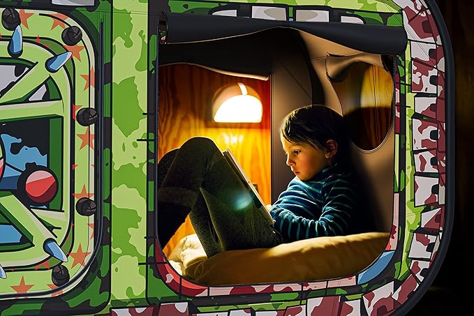 Skywin Kids Bed Tent Twin - Boys Fort for Kids - Pop Up Privacy Tent, Collapsible, Breathable, Light Reducing Pongee Bed Canopy for Warm and Cozy Night (Tank, Twin)