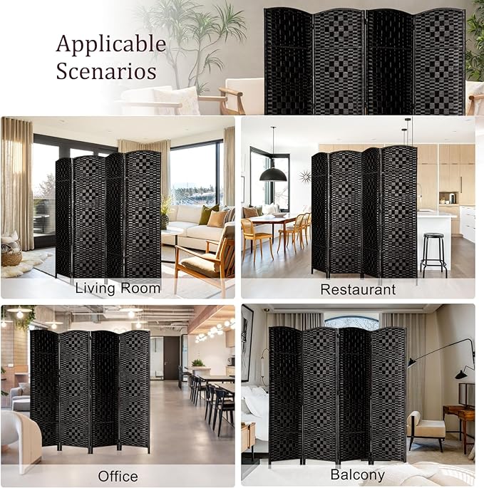 Rose Home Fashion 6 ft Tall Room Divider, Room Dividers and Folding Privacy Screens, 15.7in Privacy Screen 4 Panel Partition Temporary Wall Separation for Private, Black