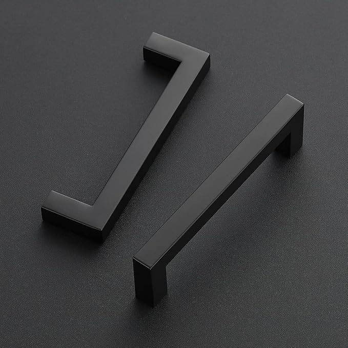 Ravinte 3 Pack 4-1/2 Inch Kitchen Square Cabinet Handles Matte Black Pulls Black Drawer Pulls Kitchen Cabinet Hardware Handles