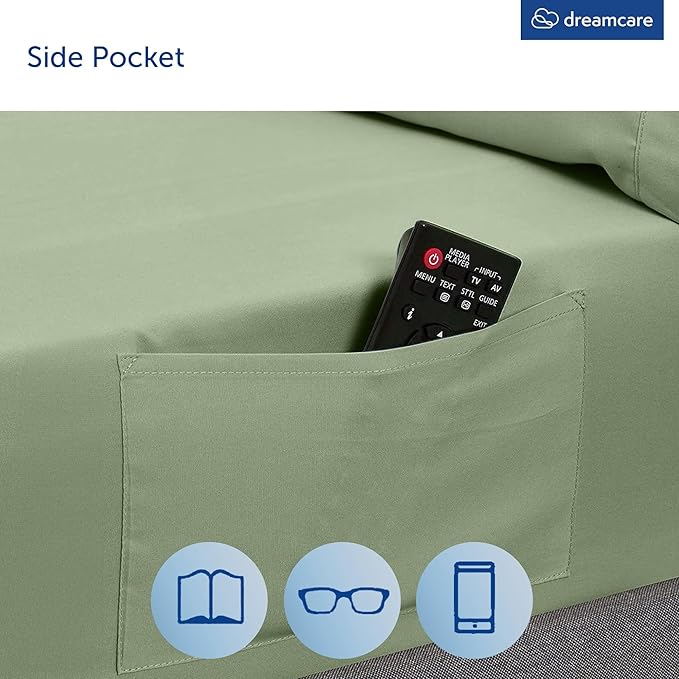 DREAMCARE King Size Sheets Set – 6 pcs Cooling Bed Sheets – up to 15” Deep Pocket King Sheet Set – 2500 Supreme Collection – Extra Soft 100% Brushed Microfiber Hotel Luxury with Side Pocket – S Green