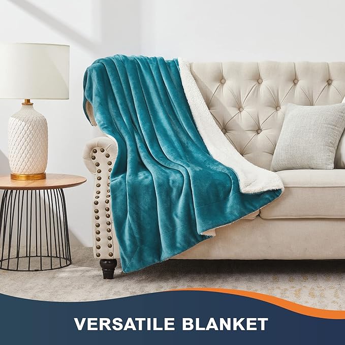 Walensee Sherpa Fleece Blanket (Queen Size 90”x90” Teal) Plush Throw Fuzzy Super Soft Reversible Microfiber Flannel Blankets for Couch, Bed, Sofa Ultra Luxurious Warm and Cozy for All Seasons